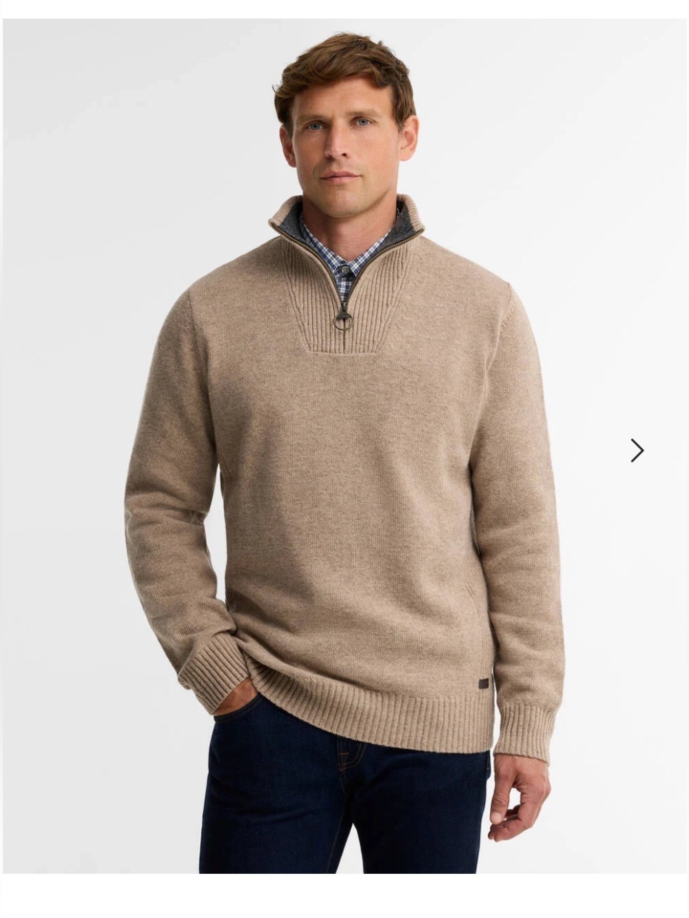 NWT Barbour Nelson Essential Half Zip 100% Lambswool Sweater Stone M